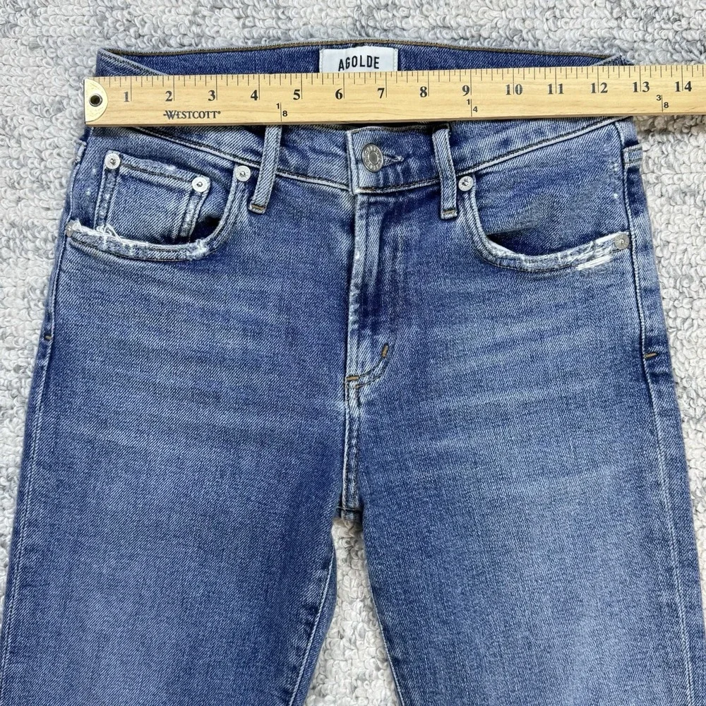AGOLDE Toni Jeans Women's 24‎ Blue Slim Fit Light Wash Stretch Raw Hem